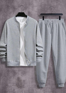 2 Pcs Men's Fleece Plain Zipper Track Suit