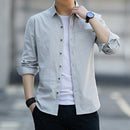 Men Slim Fit Casual Shirt Grey Seven-Point Sleeve