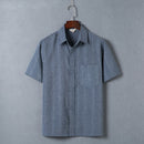 Men Striped Casual Short Sleeve Shirt Blue Gray Summer
