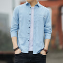 Men Slim Fit Casual Shirt Grey Seven-Point Sleeve