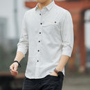 Men Slim Fit Casual Shirt Grey Seven-Point Sleeve