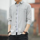 Men Slim Fit Casual Shirt Grey Seven-Point Sleeve