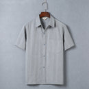 Men Striped Casual Short Sleeve Shirt Blue Gray Summer